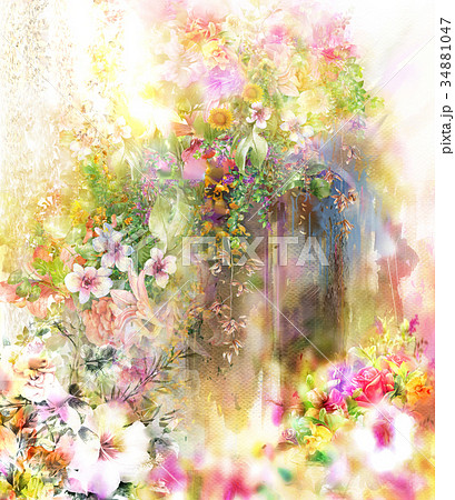 Abstract colorful flowers watercolor painting Abstract colorful flowers watercolor painting 34881047