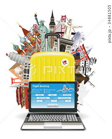 laptop suitcase travel bag with world landmark 34881505