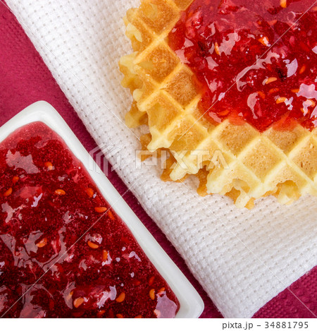 waffles with raspberries jam 34881795