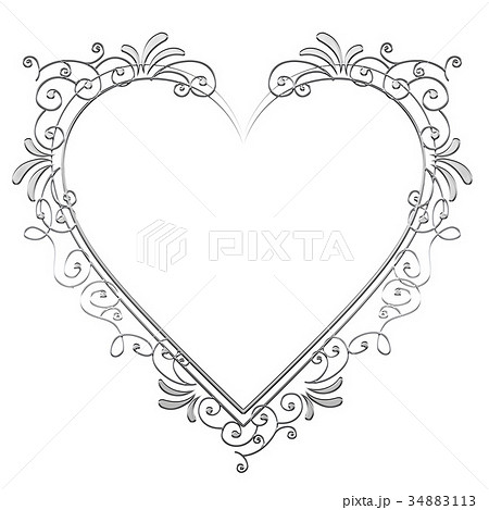 メタリックの質感のオーナメント ハートの形 シルバー Baroque Ornamentのイラスト素材