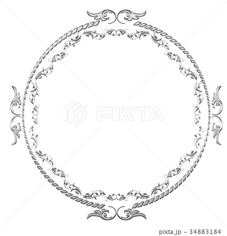 メタリックの質感のオーナメント｜円形　シルバー｜Baroque ornament 34883184