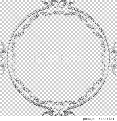 メタリックの質感のオーナメント｜円形　シルバー｜Baroque ornament 34883184