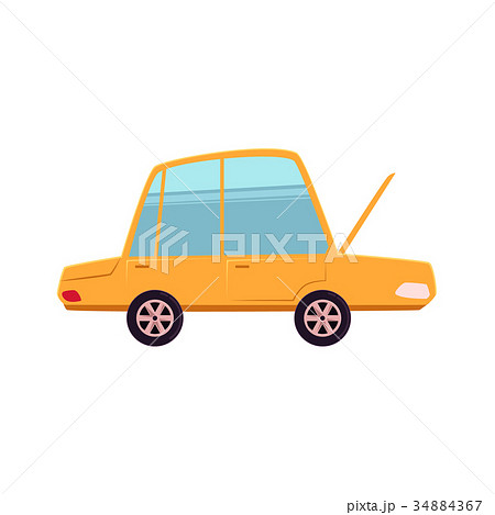 Cartoon, comic style car with open front hood Cartoon, comic style car with open front hood 34884367