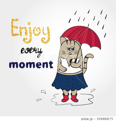 Cute cartoon cat with umbrella. 34886675