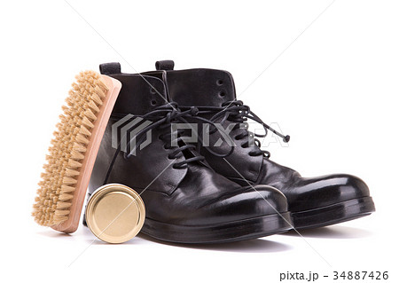 Cleaning and care of shoes on a white background. 34887426