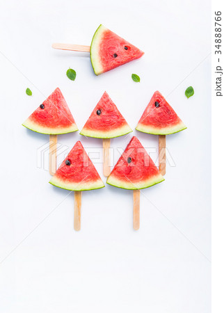 Fresh and sweet watermelon slice popsicles  34888766
