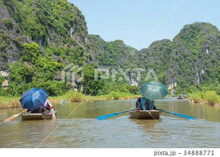 Tourists traveling in boat along nature the river 34888771