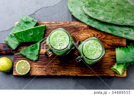 Healthy cactus nopales, aloe vera and lemon detox 34889555