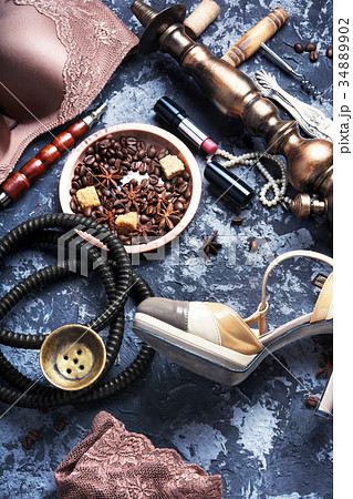 sexy lingerie, hookah and coffee 34889902