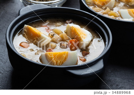 The sour soup made of rye flour with eggs The sour soup made of rye flour with eggs 34889968