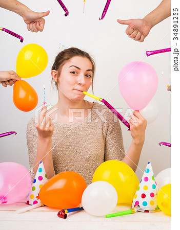 party, joy, amusement concept. younf funny girl 34891256