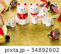 干支 戌の置物（金の和紙背景） 34892602