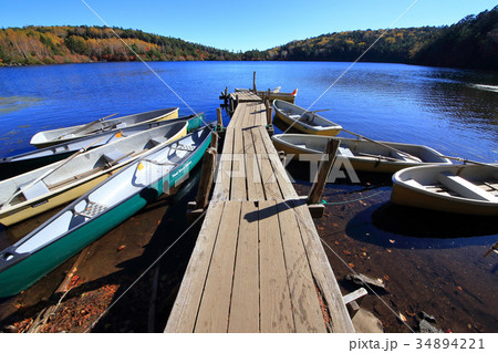 白駒池の秋と貸しボート 34894221