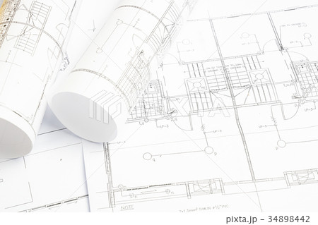 office desk with helmet on white 34898442