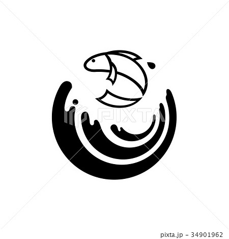 Fish Jump Over The Wave Logoのイラスト素材