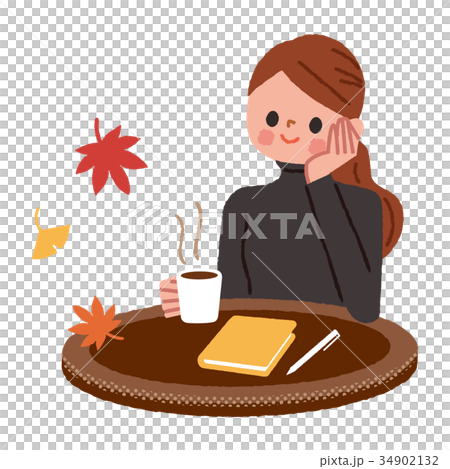 カフェでくつろぐ女性 34902132