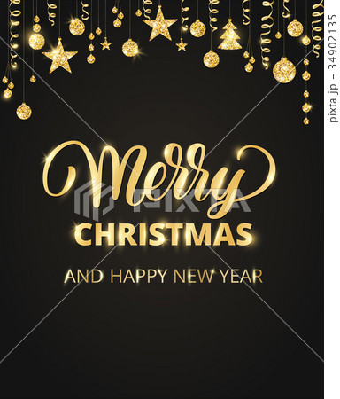 Merry Christmas hand written lettering. Golden 34902135