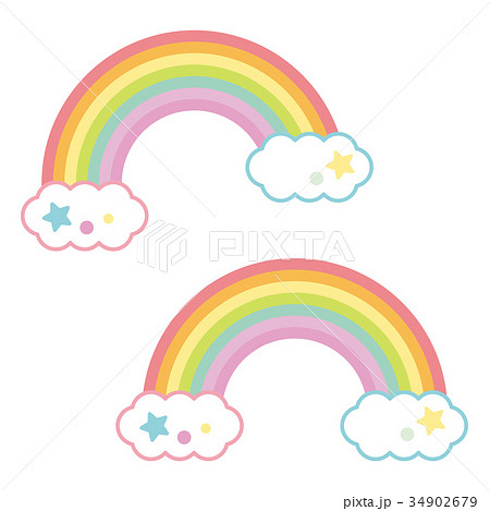 ゆめかわいい色の虹と雲 パステルカラーのイラスト素材