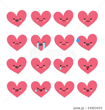 Cute Heart Emoticons Set Various Emotions Of Theのイラスト素材