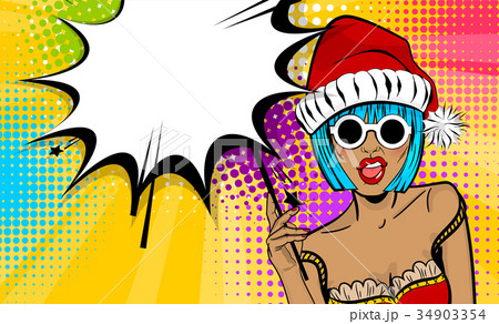Merry Christmas woman pop art hold sparkler 34903354