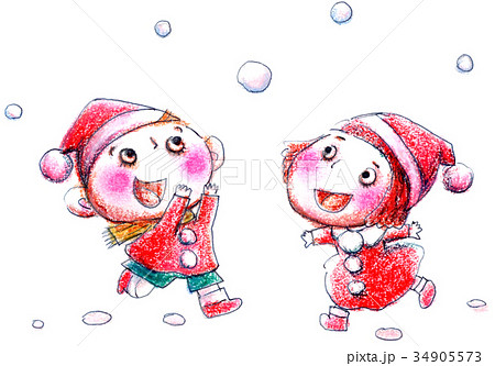 雪の中を遊ぶこども 34905573