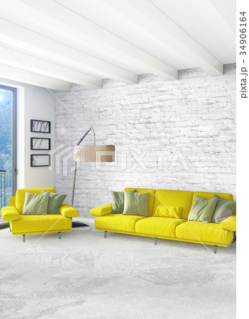 Yellow bedroom or livingroom in modern style Yellow bedroom or livingroom in modern style 34906164