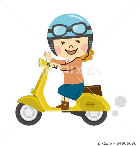 バイクに乗る女性のイラスト素材