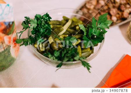 The wedding dish consisted of cucumbers decorated The wedding dish consisted of cucumbers decorated 34907878