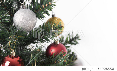 Christmas tree with decoration on white background 34908358