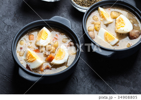 The sour soup made of rye flour with eggs The sour soup made of rye flour with eggs 34908805