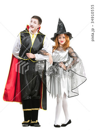 halloween, clothing, party concept. young tall man 34910555