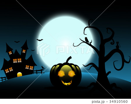 Halloween  background include castle, pumpkin, bat 34910560