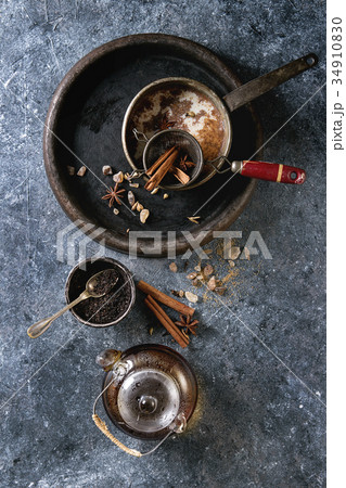 Masala chai with ingredients 34910830