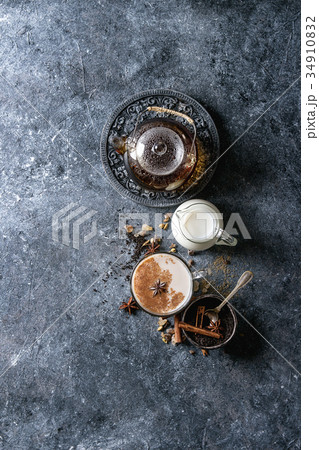Masala chai with ingredients 34910832