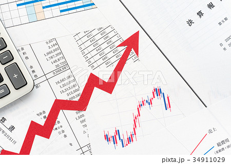 決算　矢印　収支　投資　上昇　上向き 34911029
