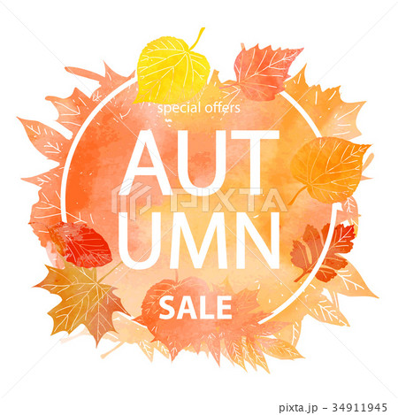 Autumn leaf foliage watercolor . 34911945
