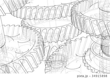 Gearbox sketch. Vector 34915898