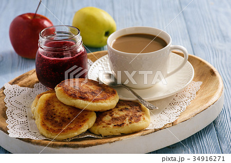 Cottage cheese pancakes, russian style cuisine. Cottage cheese pancakes, russian style cuisine. 34916271