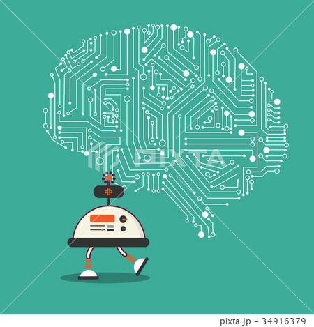 AI robot with brain mechanism illustration design AI robot with brain mechanism illustration design 34916379