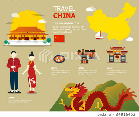 Map of the China and landmark icons for traveling 34916452