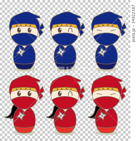 Japanese material, Kokeshi, doll set (ninja) 34922387
