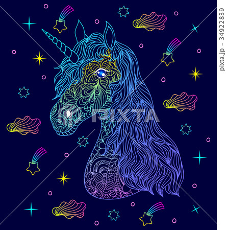Head of hand drawn unicorn. Head of hand drawn unicorn. 34922839