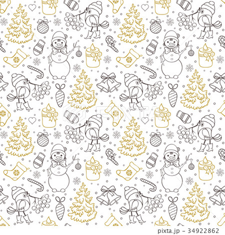 pattern with trees,birds,snowmen 34922862