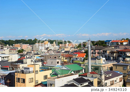 銭湯のある町の風景俯瞰の写真素材