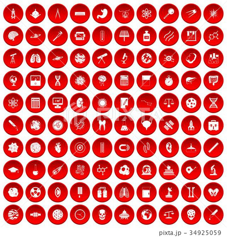 100 science icons set red 34925059