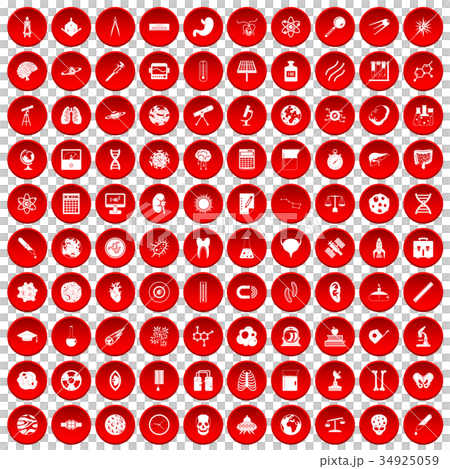 100 science icons set red 34925059
