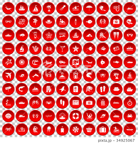 100 sea life icons set red 100 sea life icons set red 34925067