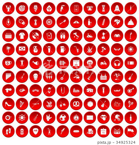 100 street festival icons set red 34925324