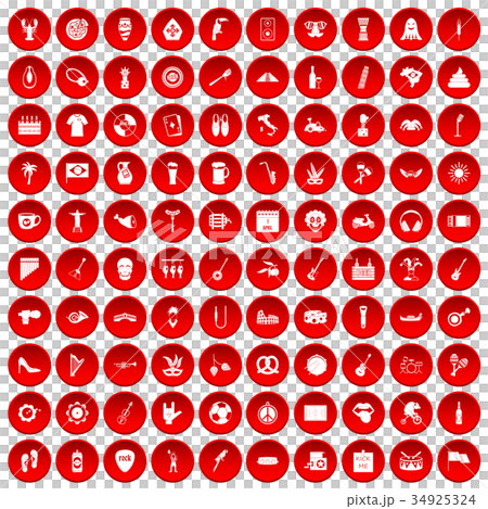 100 street festival icons set red 34925324