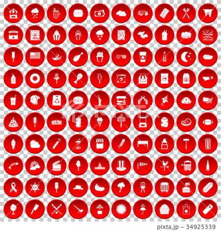 100 street food icons set red 100 street food icons set red 34925339